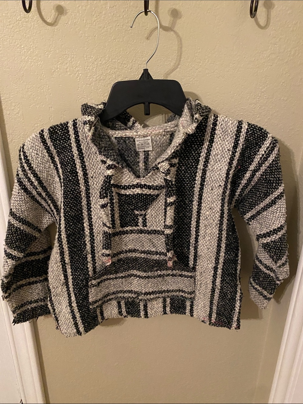Striped Black and Grey Baja Hoodie Pullover For Kids Size 6